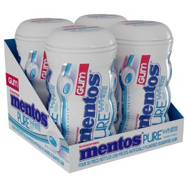 Mentos Pure White Sugar-Free Chewing Gum with Xylitol, Sweet Mint, 50 Piece Bottle (Bulk Pack of 4)