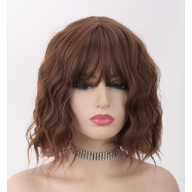 LEMEIZ Copper Brown Wigs for Women, Short Hair, Short Curly Wigs for Women, Glueless Synthetic Hair Wig Short, Brown Curly Wig, 10 Inches, LEMEIZ-134-4