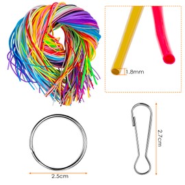 tekenewbse Pack of 200 Scooby DOO Bands, Scoubidou Bands, Ribbons for Bracelets, Thread Scoubidou, Braiding Cords, Braiding with Keychain and Hooks, for Crafts Bracelets, Necklaces, Keyrings