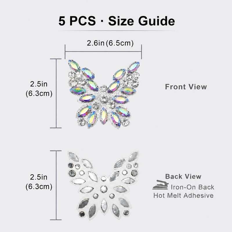 Rhinestone Butterfly Applique Patches, Crystal Iron On Animal Badges for