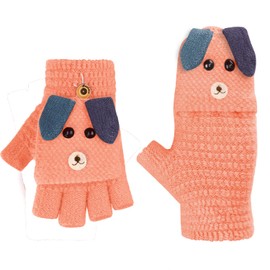 AfinderDE Children's Mittens Girls Boys Removable Flap Knitted Gloves Mittens Gloves Fingerless Half Gloves Knitted Gloves Winter Gloves (Pink 6), L