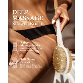 Back Scrubber Brush for Shower Massage: Dry Brush Anti Slip 18.1" Long Handle Body Brush with Stiff and Soft Bristles Blood Circulation Exfoliator for Wet or Dry Brushing for Women Men Elderly(Orange)