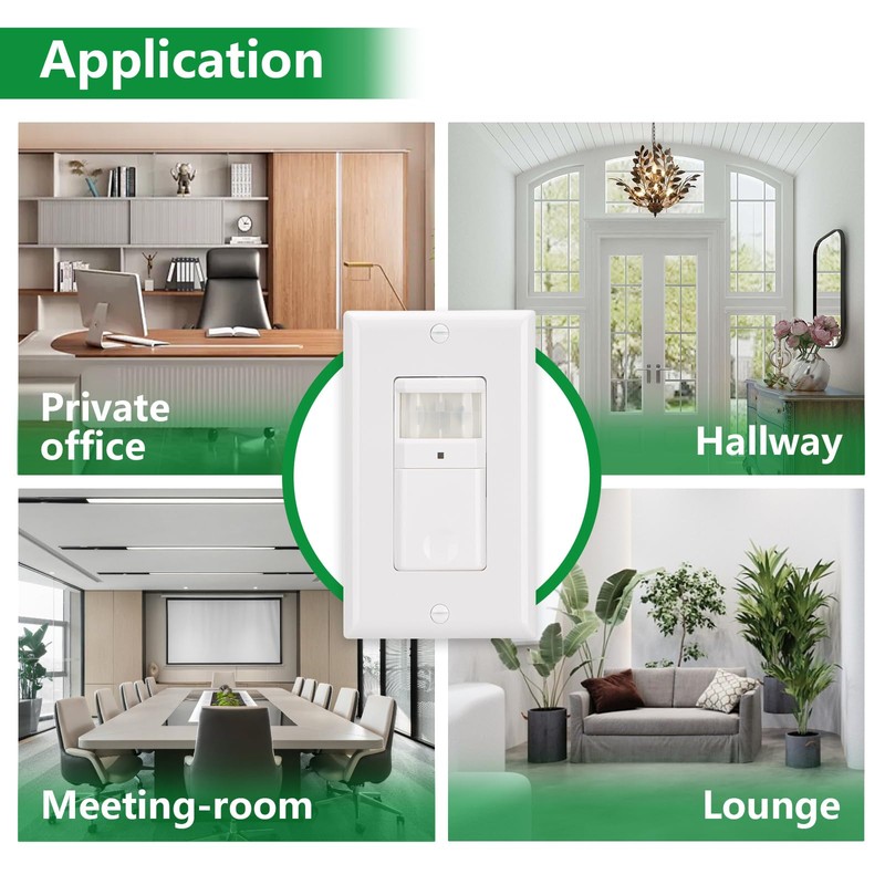 Wengart PIR Motion Sensor Light Switch BAG-001,120VAC Single Pole,180° Sensor