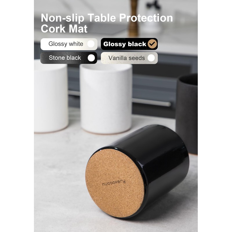 Nucookery Utensil Holder, 6.4" Ceramic Kitchen Utensil Holder with Countertop-Protection