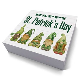 Funny St Patricks Day Gnome Desk Decor Wooden Box Sign St Patricks Day Decorations Rustic Wood Block Plaque Box Sign for Home Farmhouse Kitchen Shelf Table Decoration Happy St. Patrick's Day Sign