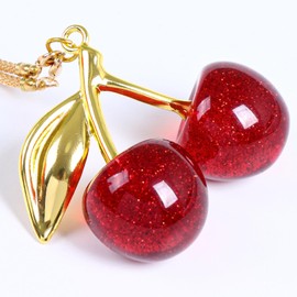 Briwill Cherry Car Rear View Mirror Accessories - Cute Mirror Hanging Pendant Gold Charm with Red Cherry Car Accessories,Lucky Car Interior Decor(Gold+Red)