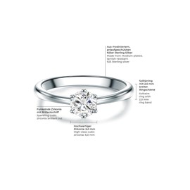 Tresor 1934 Solitaire Ring, Sterling Silver Zirconia, white Brilliant Cut Engagement Ring, Silver Ring With Stone, Silver, silver