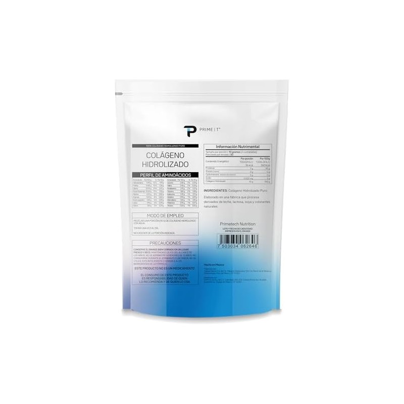 Primetech Nutrition Péptidos Colágeno Hidrolizado Puro en Polvo 500 gr