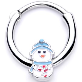 Body Candy Womens 16G 316L Steel Septum Holiday Snowman Daith Tragus Nose Ring Cartilage Clicker 3/8"