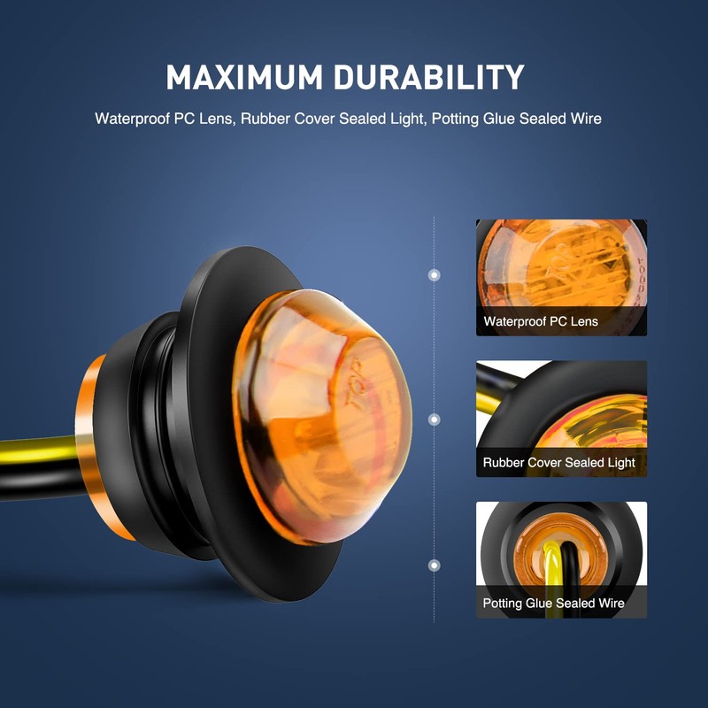 Nilight 50 PCS 3/4” Round Clearance LED Front Rear Side
