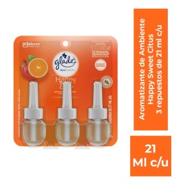 Aromatizante Líquido Eléctrico Glade Mood Collection Aroma Happy Sweet Citrus 3 Repuestos de 21ml