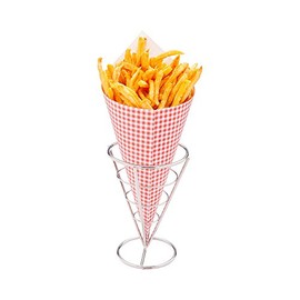 Restaurantware 4 x 5.5 Inch French Fries Stand 1 Fry Stand - Heavy-Duty Dishwashable Silver Stainless Steel Cone Holder Stand For Snacks Appetizers Or Desserts