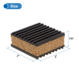 sourcing map 16pcs Ribbed Anti-Vibration Isolation Rubber Pads 2" Length x 7/8" Thick, Square Anti Vibration Pads with Cork Center Layer for HVAC Air Compressor Washer