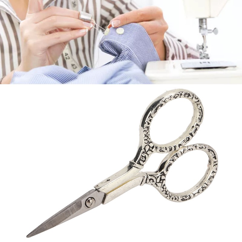 Sewing Scissors Vintage Chain Silver Bauhinia Stainless Steel Pointed Small