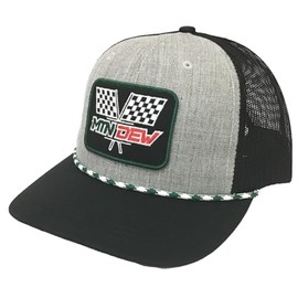 H3 Sportgear Mountain Dew Racing Flags Logo Patch Rope Adjustable Mesh Trucker Snapback Hat Black/Gray