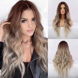 MOSINA Ombre Ash Blonde Wavy Wig for Women Long Ombre Blonde Wigs Heat Resistant Fiber for Daily Party
