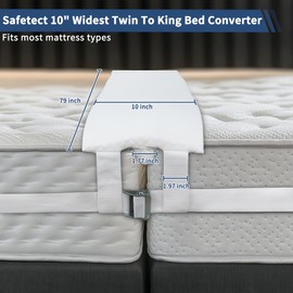 Safetect Bed Bridge with Removable Washable Cover, 10" Wide Twin to King Bed Converter, Split King Gap Filler, Mattress Bridge Split King Adjustable Twin with 33 ' Strap