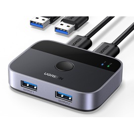 UGREEN USB 3.0 Switch 2 in 2 Out, USB Switcher 2 Computers Sharing Keyboard and Mouse Printer Scanner Webcam, Printer Splitter for 2 Computers, 2 Port USB Selector Switch with 2 USB3.0 Cables
