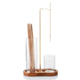 Livoravoli Wooden Upside Down Incense Holder for Sticks, Removable Glass Ash Catcher Incense Burner, Meditation Accessory for Yoga and Zen Spaces, Home Decor for Aromatherapy Sessions(Brown)