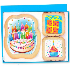 Happy Birthday Cookies Gift Basket For Men, Women, Kids, Boys, Him Decorated Sugar Cookie Gift Box | Nut Free | 3 Pack | Kosher