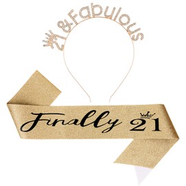 Oblihumoy Crystal Birthday Headband and Sash 21st Gold Birthday Decorations Gift for Women