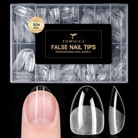 TOMICCA Extra Short Almond Nail Tips 504PCS, 12 Sizes Short Nail Tips