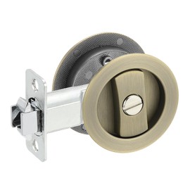 PATIKIL Round Recessed Door Lock, Pocket Door Lock Invisible 2 Sided Hardware Privacy Sliding Door Latch for Bathroom Bedroom Barn Door for 1-3/8" to 2" Thickness Door, Bronze