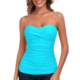 RELLECIGA - playera de tankini fruncida para mujer, Azul-cielo, XL