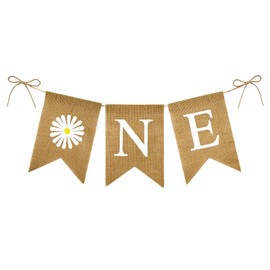 G2PLUS Daisy One Burlap Banner for First Birthday, 1st Birthday Banner for Girls Boys, Daisy One First Birthday Banner, One Highchair Banner for First Birthday Party Decoration
