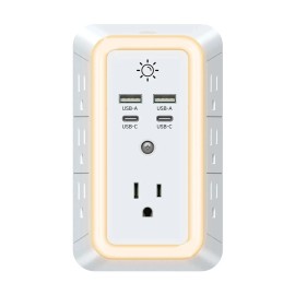 Unbranded 11-IN-1 Outlet Extender USB Wall Charger Surge Protector with Night Light 2A+2C