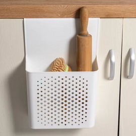 No-Drilling Cabinet Door Storage Organizer Basket - Wall Mounted Plastic Hanging Shelf for Kitchen & Bathroom
