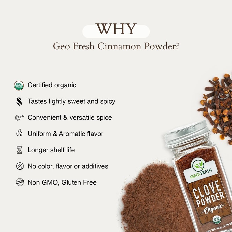 Geo-Fresh Organic Clove Powder – 1.59 oz Glass Jar –