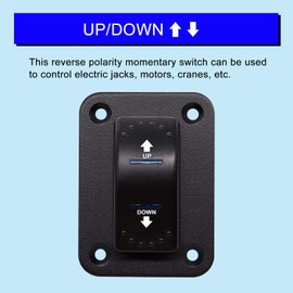 mxuteuk Polarity Reversing Momentary Rocker Switch 12V 20A DC Motor Control Toggle Switch 7Pin Up/Down Blue LED Winch in/out Switch with Aluminium Plate Screw Pigtail Wire DE-K-053-M-BU-XB
