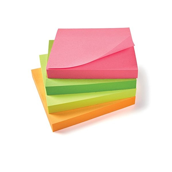 5 Star Re-Move Notes Repositionable Neon Pad of 100 Sheets 76x76mm Assorted [Pack of 12]