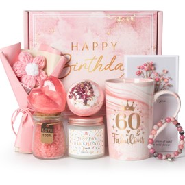 60th Birthday Gifts for Women, Happy 60 Year Old Birthday Gift Ideas Decorations for Her Grandma Mom Sister Woman Friends Aunt Wife, Pink 60 Fabulous Ceramic Marble Mug 14Oz, Turning Sixty Baskets