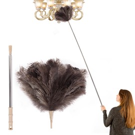 Extendable Ostrich Feather Duster Lengthen Feather Duster with Extension Pole Up to 94.5 Inch,Used for Home Cleaning Ceilings Furniture Fans Washable（210cm Telescopic Rod,Grey）