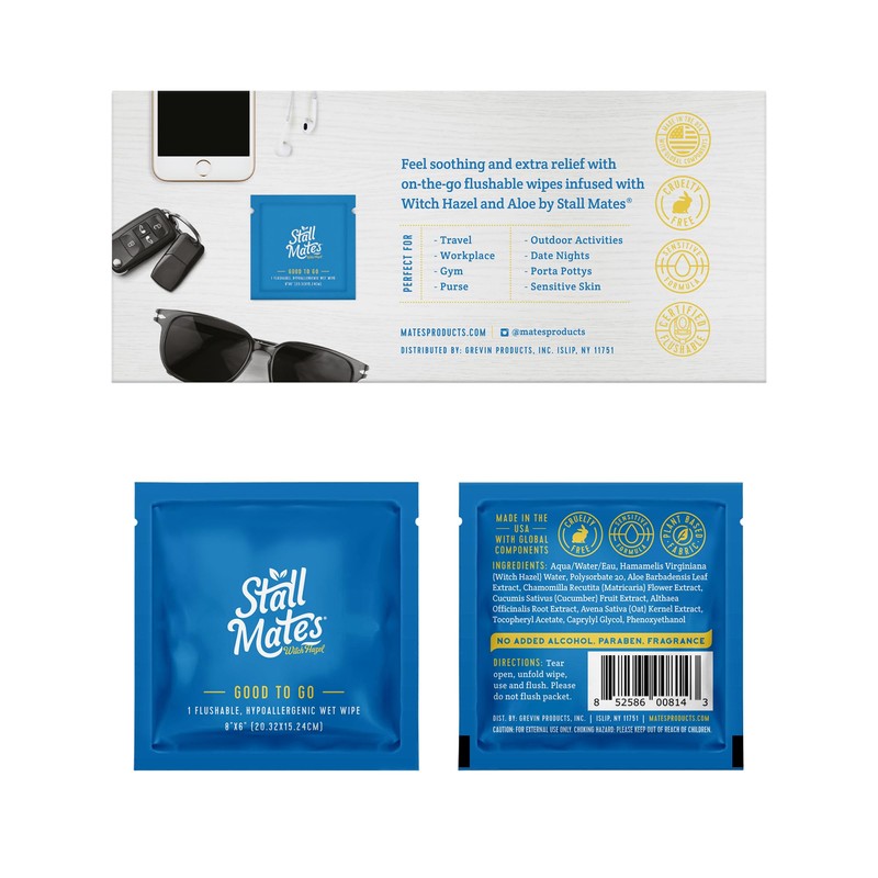 Stall Mates Wipes Witch Hazel: Flushable Wipes | Individually Wrapped