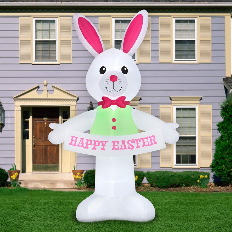 12.5ft Gemmy Airblown Inflatable Giant Easter Bunny w/Happy Easter Banner