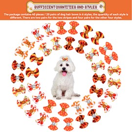 40 Pieces Small Dog Hair Bows with Rubber Bands Autumn Fall Dog Topknot Bow Pet Rhinestone Hair Topknot Bows Pet Handmade Hair Bowknot Grooming Accessories for Thanksgiving Pet Supplies, 20 Pairs