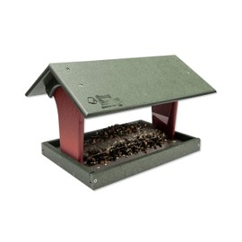 DutchCrafters Plastic Poly Hanging Hopper Bird Feeder, Large Capacity Silo Bird Feeder, All-Weather Bird Feeding Station for Outdoors - Amish Made in USA (Turf Green & Cherry Wood)