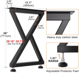 KOSEOO Table Legs Metal 28 inch, Heavy Duty Industrial Desk Legs, 1000lbs Load Capacity, Adjustable Feet, Modern DIY Furniture Legs for Dining, Outdoor, Computer Tables, Set of 2, Black (28"x17.7")