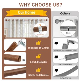 Wood Curtain Rods for Windows,1 Inch Adjustable Window Curtain Rod, Farmhouse Rustic Decorative Single Drapery Rods for Living Room, Bedroom (28in-52in)