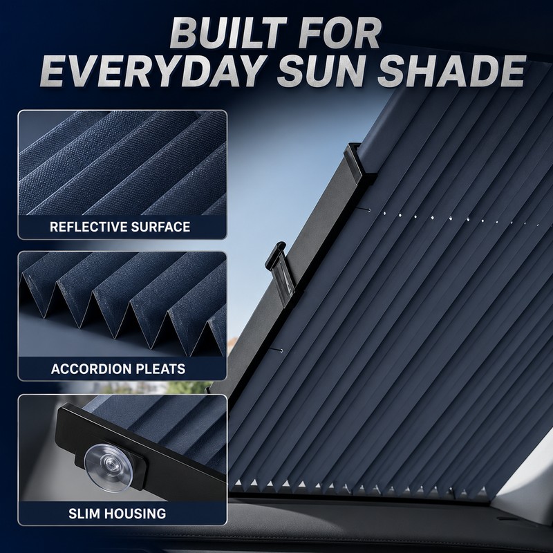 C41083 70cm Retractable Car Windshield Sun Shade – Foldable Reflective