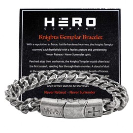 iHeartDogs Hero Company Link Bracelet for Men - The Knights Templar 'Never Retreat, Never Surrender' Chain Bracelet