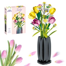 PUNIMA Tulips Building Blocks Set, Flowers Bouquet with Vase for Adults, Girls, Home, Office, Decor - 1250pcs