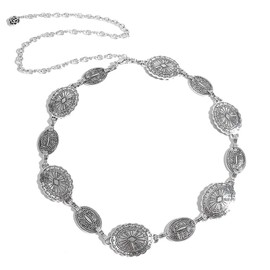 YSGUYILT Western Chain Belts for Women Cowgirl Metal Concho Waist Chains Silver Belt Chain Adjustable Body Chain Belt (Silver B)
