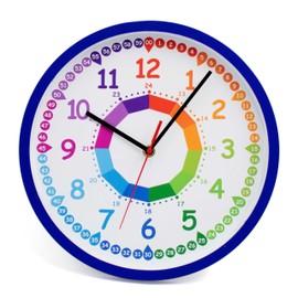 K&L Wall Art Learning Clock Children's Wall Clock Boys Silent Children's Clock Modern Girls Boys Rainbow Clock without Ticking Sound Blue 30 cm