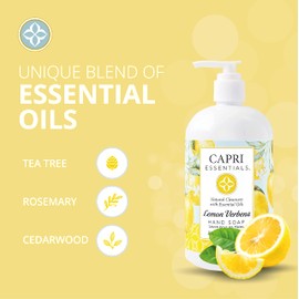 CAPRI ESSENTIALS Hand Soap Liquid, Natural Household Cleaning Supplies, Gentle Plant Based Aromatic Hand Wash with a Blend of Essential Oils, Removes Dirt & Grime, Lemon Verbena Scent, 16 FL Oz