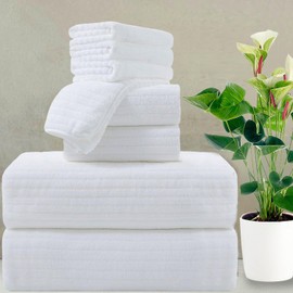 Mistyrose 8 Piece Oversized Bath Towels Set for Family, Soft White Bathroom Towels Set Quick Dry，Microfiber Super Absorbent Towels for Hotel Beach Spa Gym - 2 Bath Sheet 2 Hand Towels 4 Washcloths