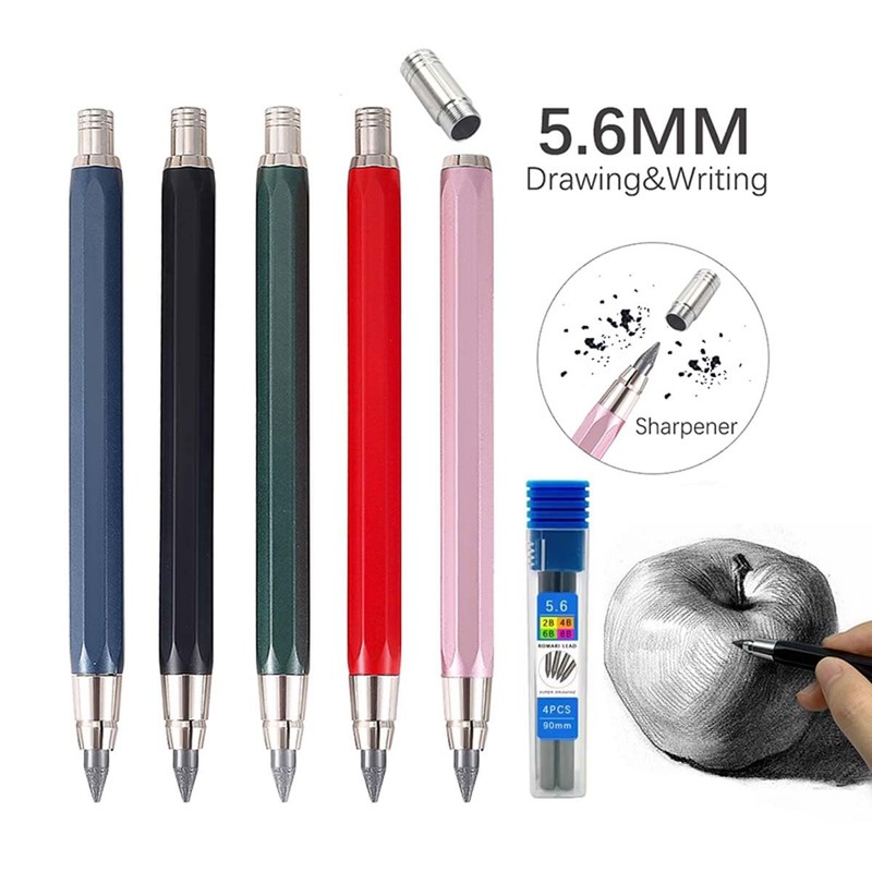 JOMPENS 5.6mm Diameter Mechanical Clutch Lead Holder Pencil + Black4